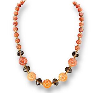 Carnelian w Faceted Glass Beaded Necklace 18-20"